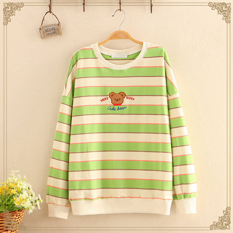 Striped Women's Sweater with Round Neck and Long Sleeves