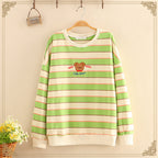 Striped Women's Sweater with Round Neck and Long Sleeves