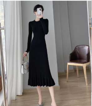 Elis Wool Dress with Korean Style Mermaid Knit Design