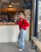 Women's Red Round-neck Pullover Sweater | Streetwear