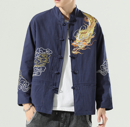 Men's Casual Long Sleeve Jacket with Embroidery
