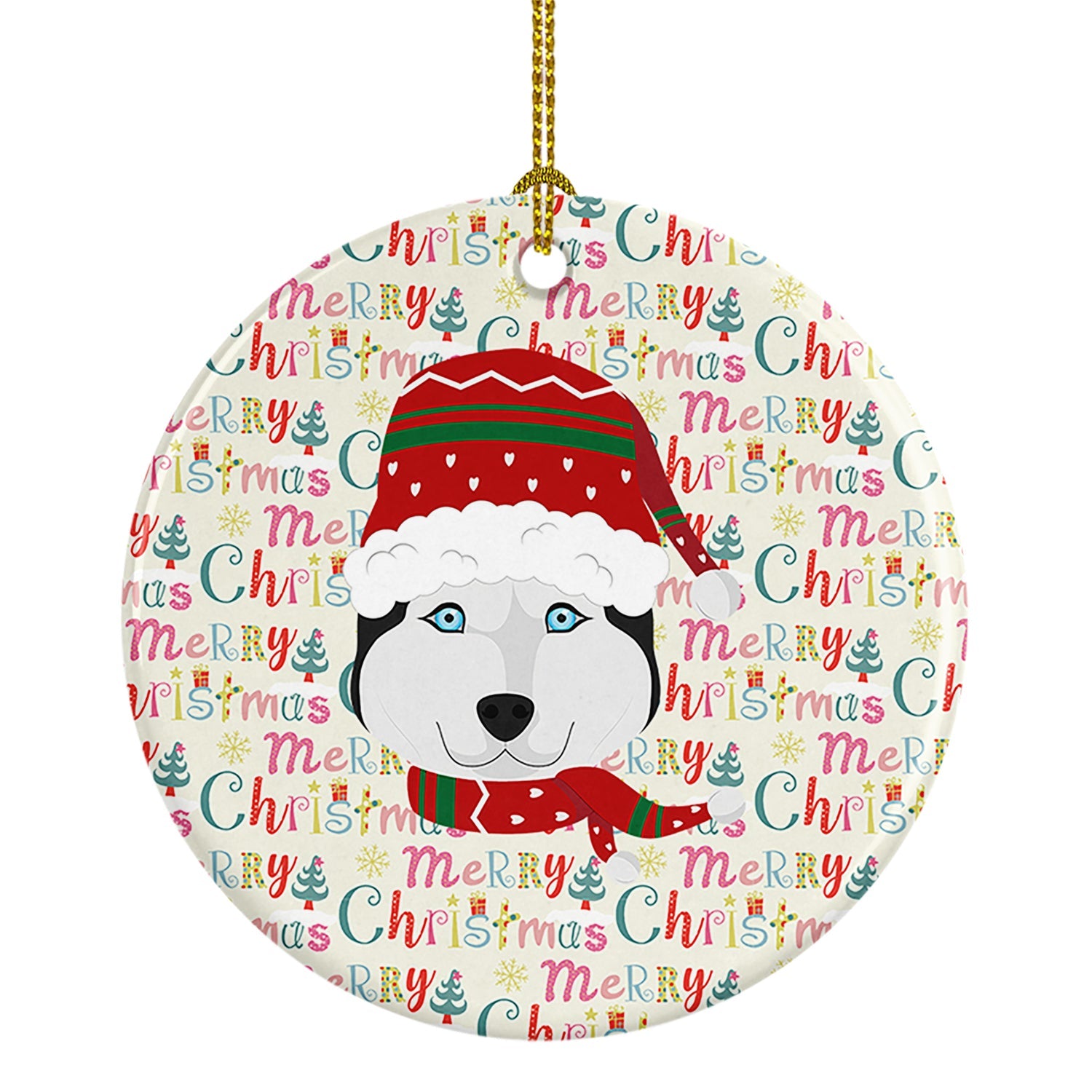 Siberian Husky Merry Christmas Ceramic Ornament