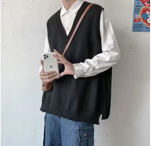 Men's V-neck Sleeveless Knit Sweater Vest for Autumn