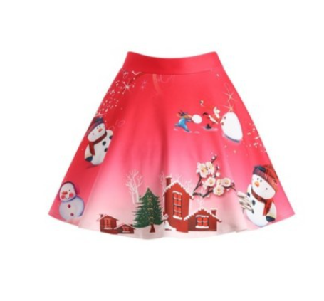 3D Christmas Snowman A-Line Midi Skirt with Elastic Waist