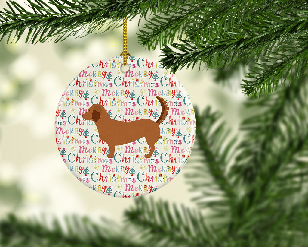 Alpine Dachsbrake Merry Christmas Ceramic Ornament