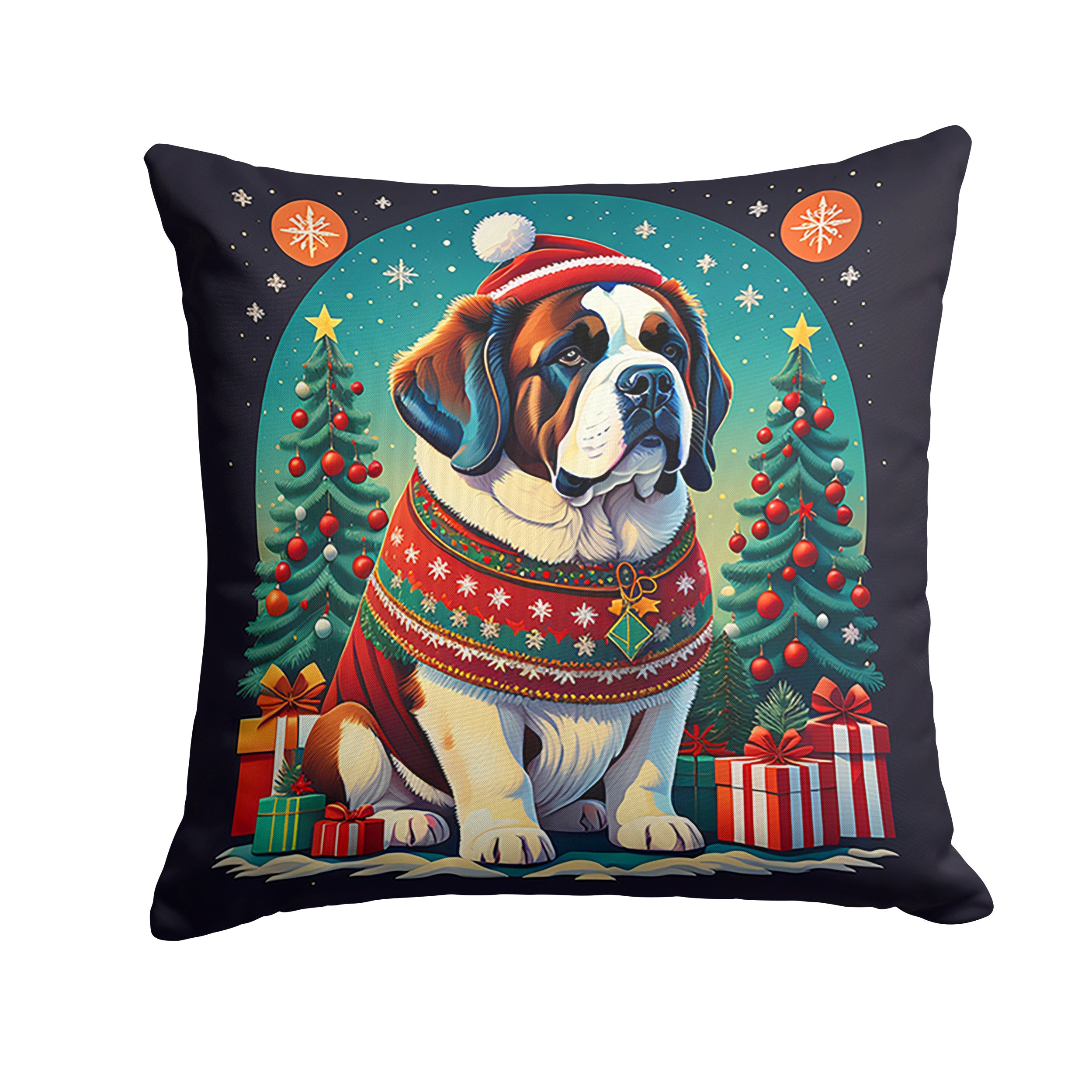 Saint Bernard Christmas Throw Pillow