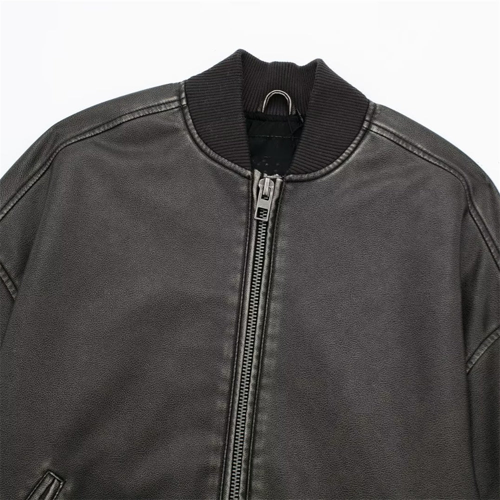 UNIZERA Women's Retro Faux Leather Pilot Jacket Coat