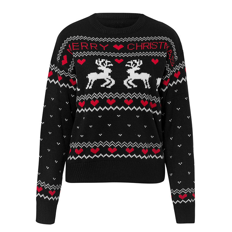 Plus Size Christmas Heart Reindeer Sweater for Women