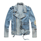 Slim-fit Ripped Retro Blue Denim Jacket