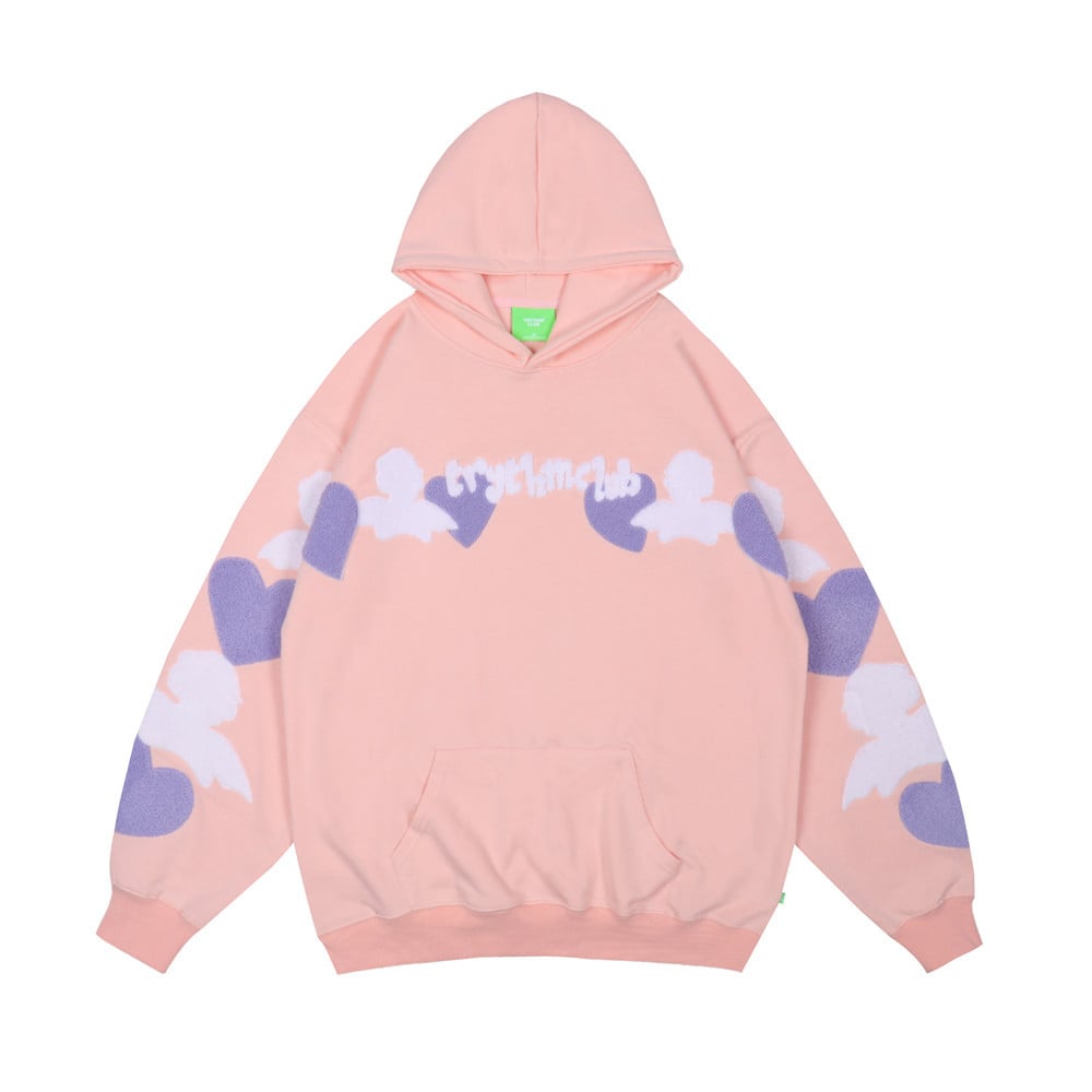 Men's Loose Hooded Sweater with Flocking Embroidery