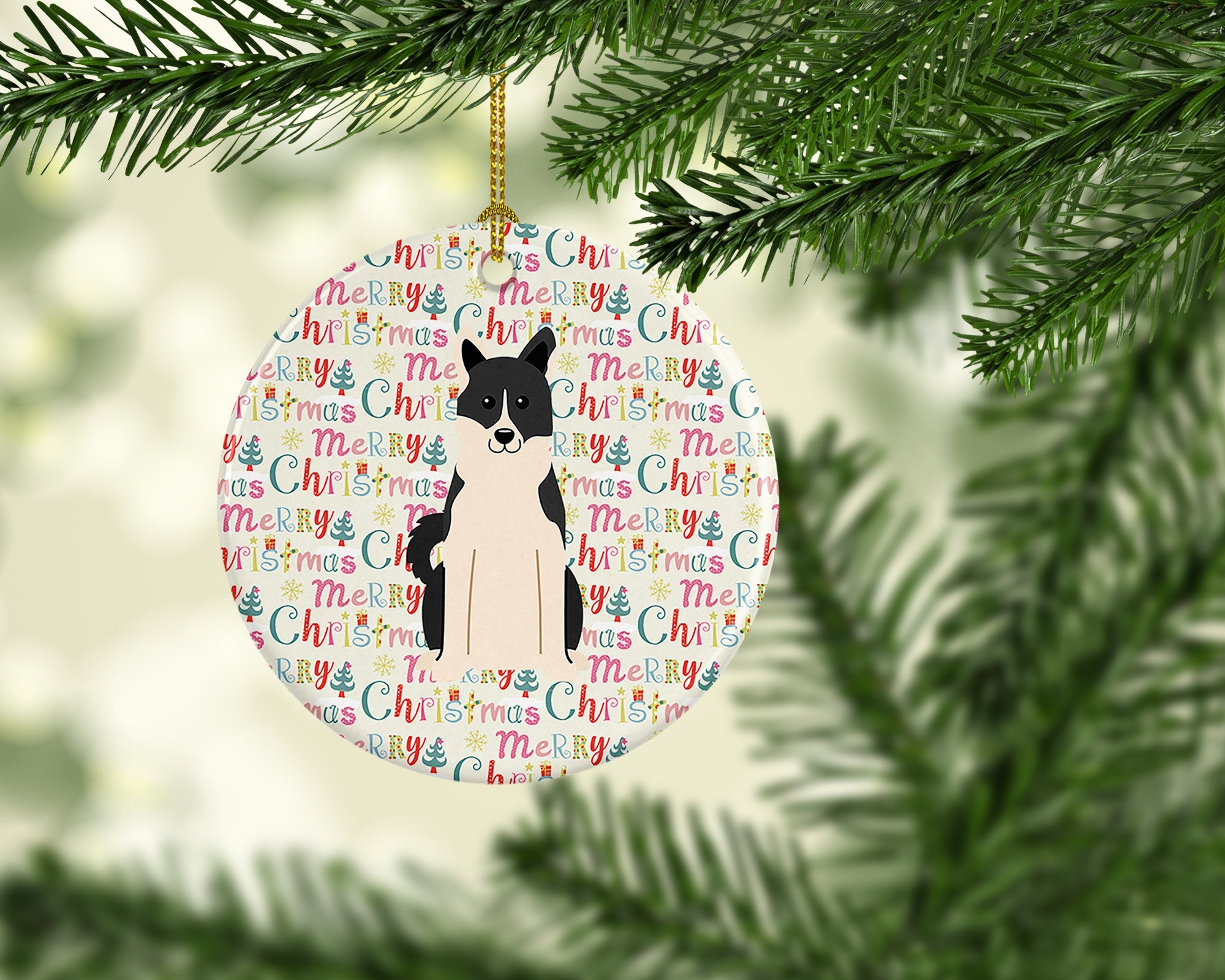Merry Christmas Russo-European Laika Spitz Ceramic Ornament