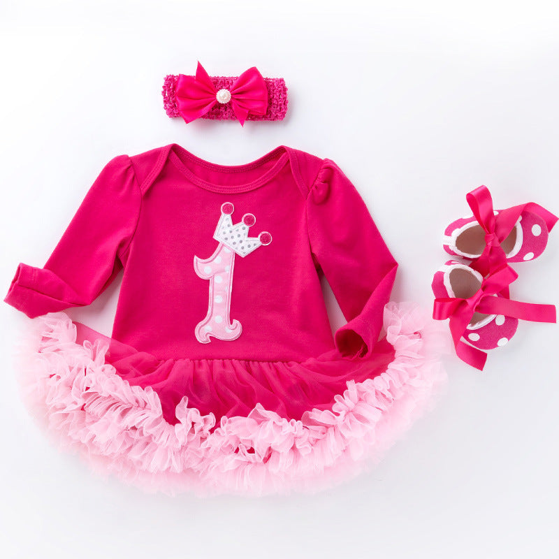 Baby Cartoon Long Sleeve Bodysuit Dress Set with Shoes