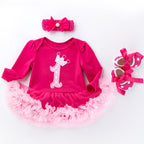 Baby Cartoon Long Sleeve Bodysuit Dress Set with Shoes