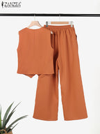 ZANZEA Women's V-Neck Sleeveless Top and Shorts Set