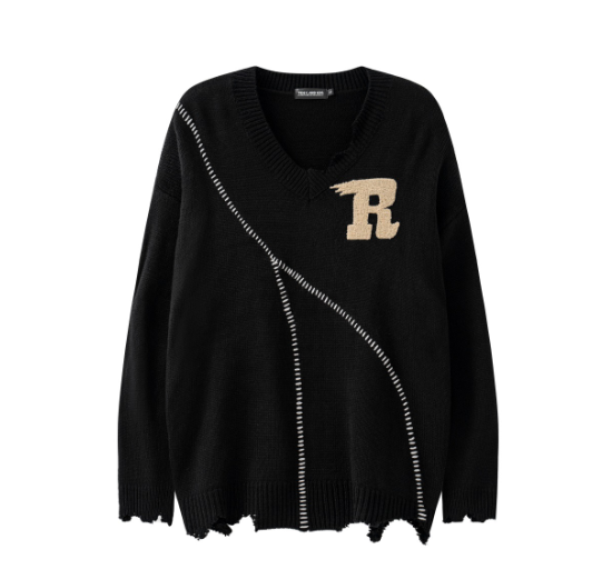 Chaopai Loose Long-sleeved Sweater with Frayed Edges