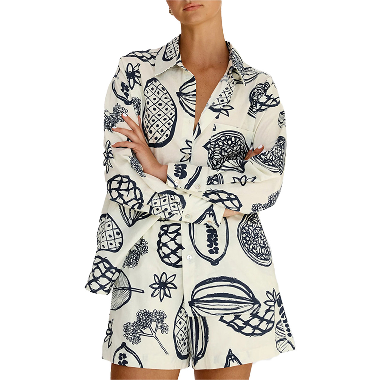 Fruit Print Shorts & Cardigan Set