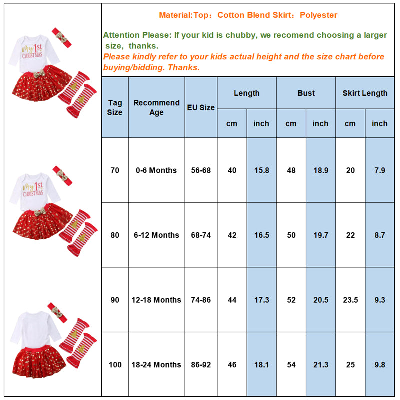 Girls' Long Sleeve Christmas Bodysuit with Tulle Skirt