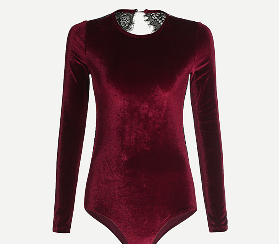 Lace Bodysuit with Open Back and Fitted Design