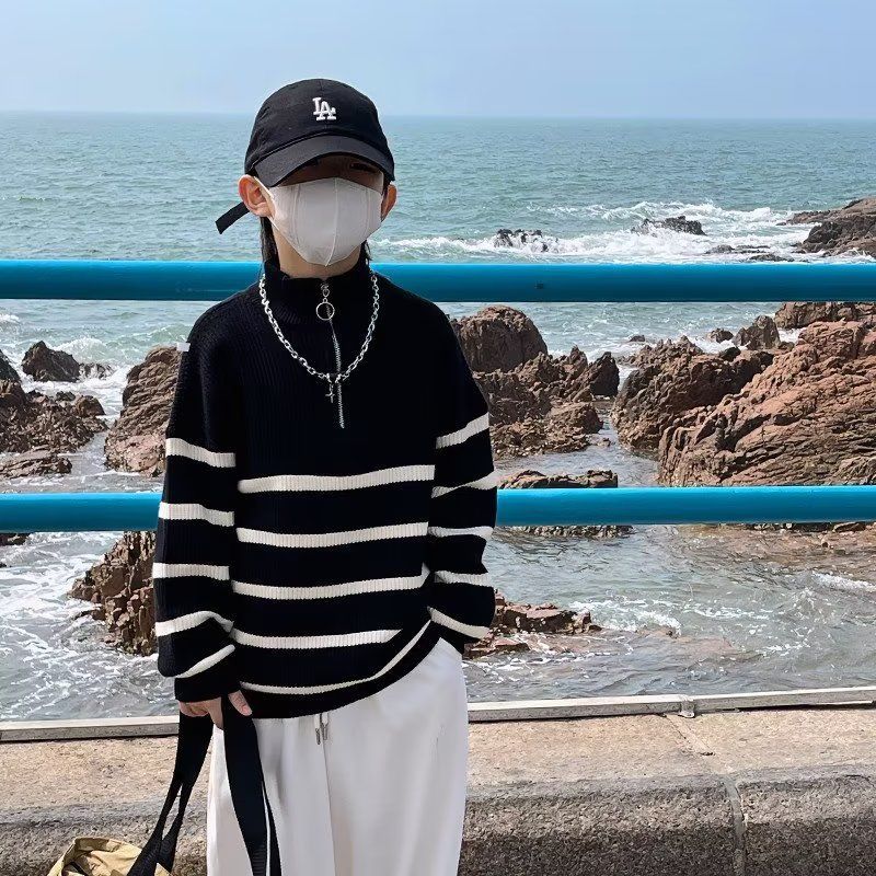 Western Style Striped Pullover Half Zipper Sweater | Streetwear