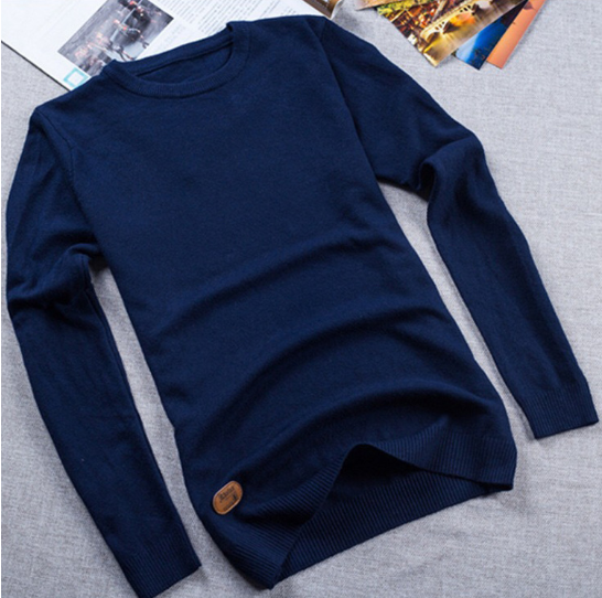 Solid Color Round Neck Sweater for Men