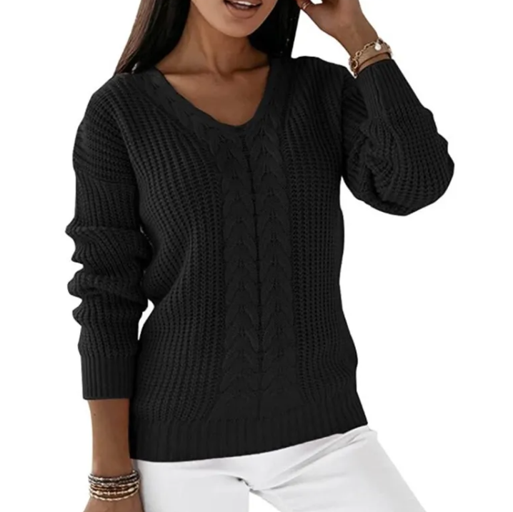 Cozy Twist V-Neck Knit Pullover | Streetwear