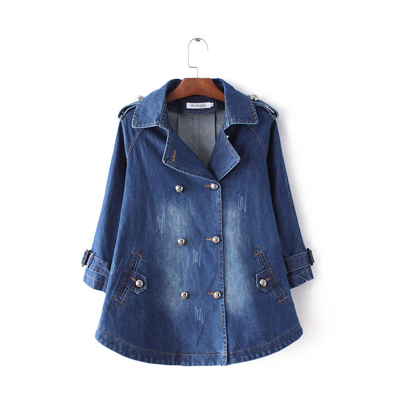 Korean Double-Breasted Loose Denim Cape Jacket for Women