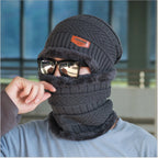 Men's Outdoor Warm Scarf & Fluff Hat | Embroidered Cap