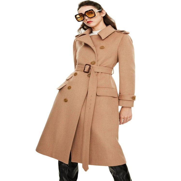 Long Women's Cashmere Coat with Side Slit Design
