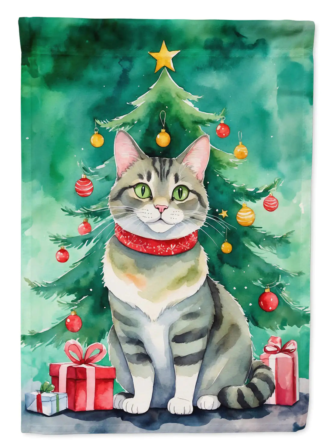 Raas Cat By the Christmas Tree House Flag