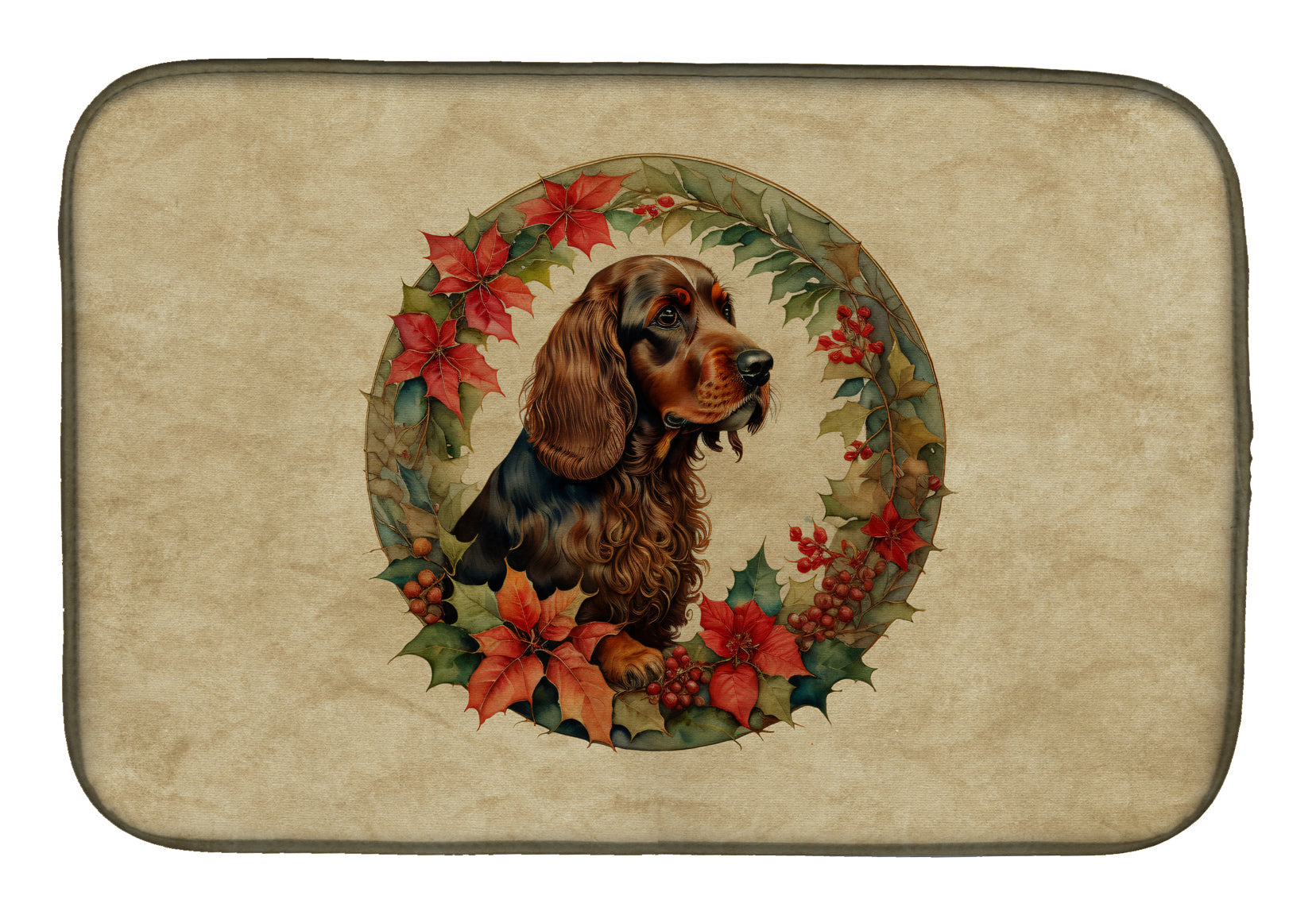 Field Spaniel Christmas Flowers Dish Drying Mat