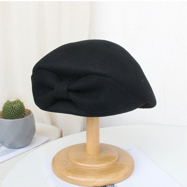 Vintage Bow Wool Beret Hat for Women