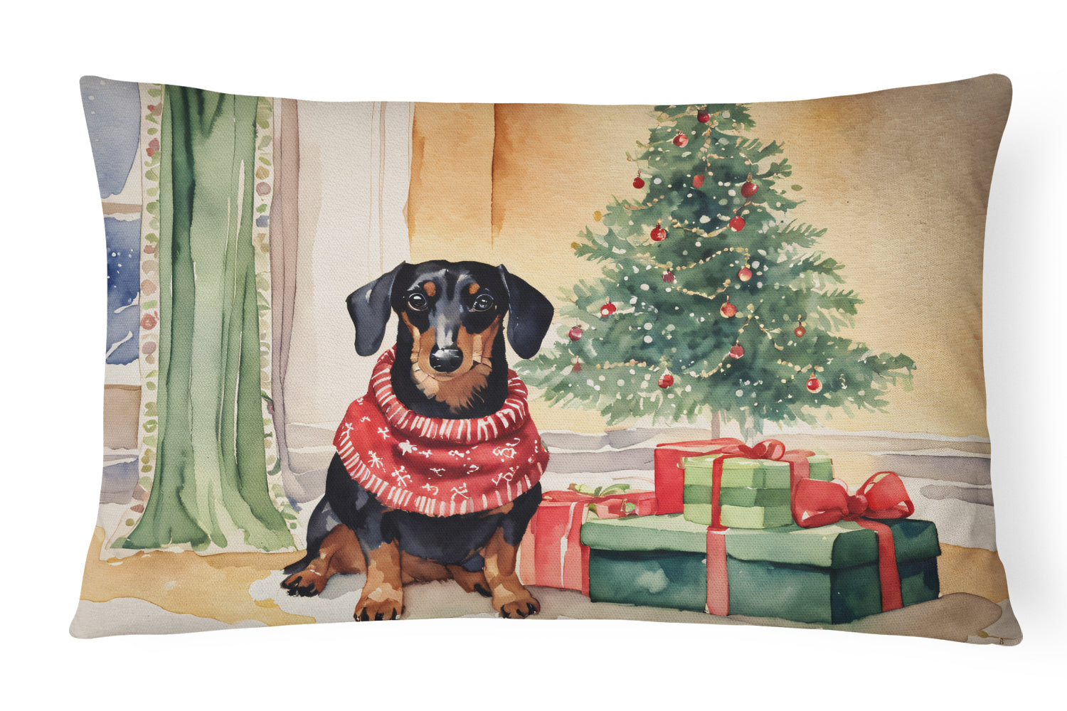 Black and Tan Dachshund Christmas Throw Pillow