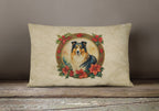 Collie Christmas Flowers Throw Pillow