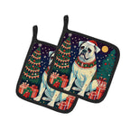 White Boxer Christmas Pair of Pot Holders