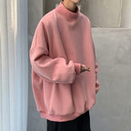 Men's Plus Velvet Hoodie - Pink High Collar Sweater | Streetwear