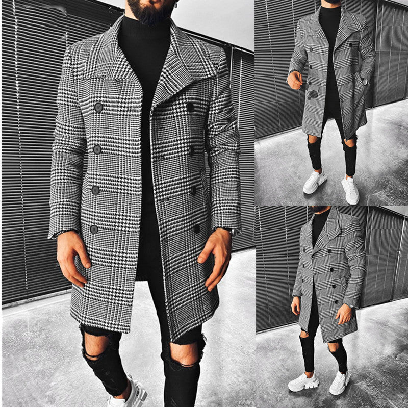 Plaid Double Breasted Mid-Length Lapel Coat