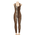 2019 Women's Tiger Stripe Backless Bodysuit Jumpsuit