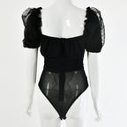 Fashionable Sheer Mesh Princess Sleeve Bodysuit for Women