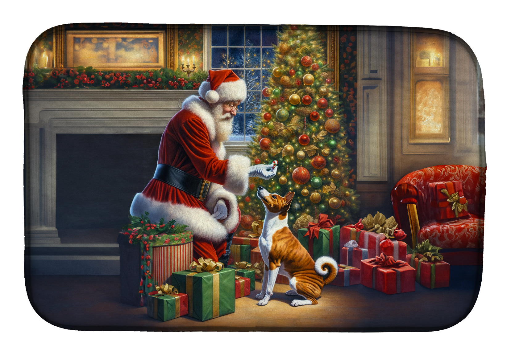 Basenji and Santa Claus Dish Drying Mat
