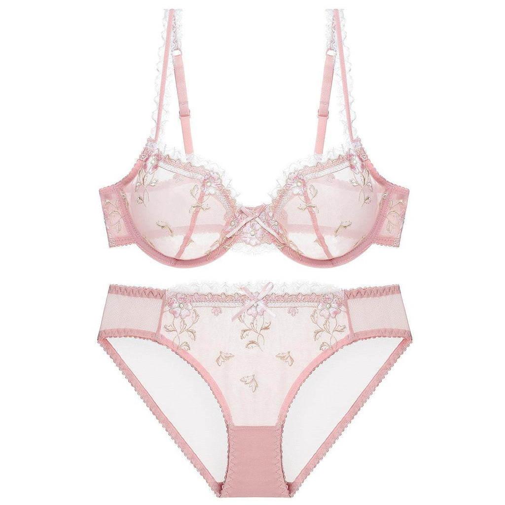 Exquisite Pink Lace Bra - Ultra-thin Large Size