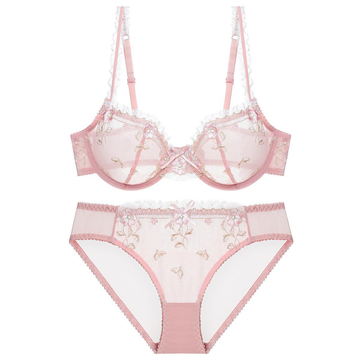 Exquisite Pink Lace Bra - Ultra-thin Large Size