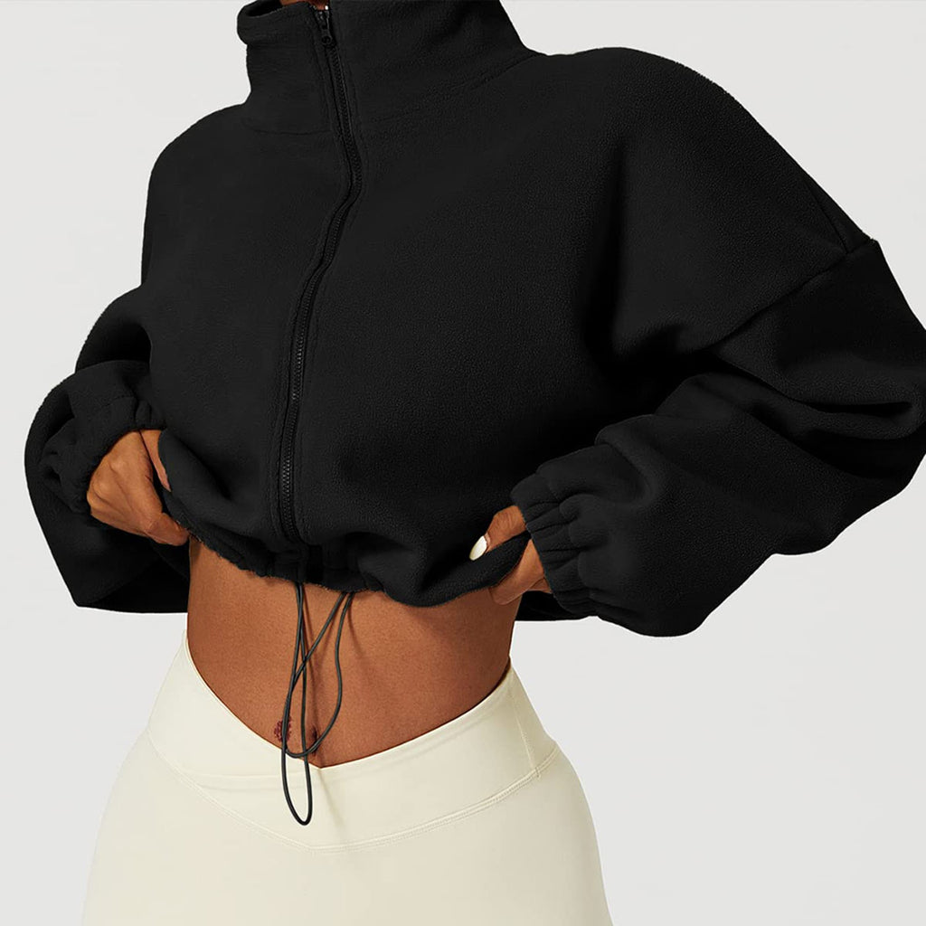 Korean Fleece Oversized Crop Jacket for Winter Workouts