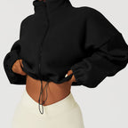 Korean Fleece Oversized Crop Jacket for Winter Workouts