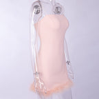 Feather Trim Spaghetti Strap Bodycon Mini Dress