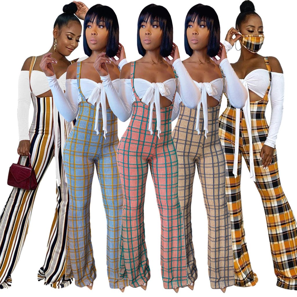 B2009 Checkered Print Bodysuit Two-Piece Set