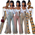 B2009 Checkered Print Bodysuit Two-Piece Set