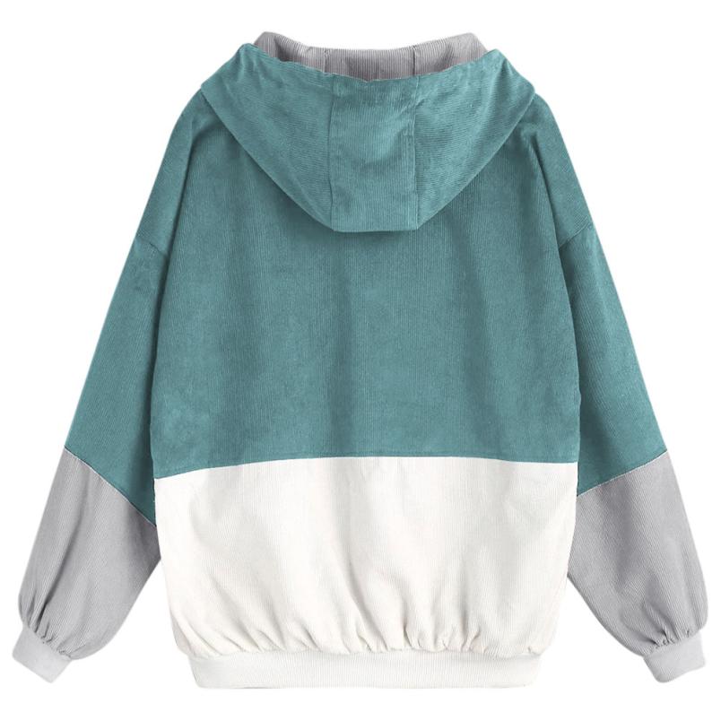 Korean College Style Color Block Hooded Jacket for Women