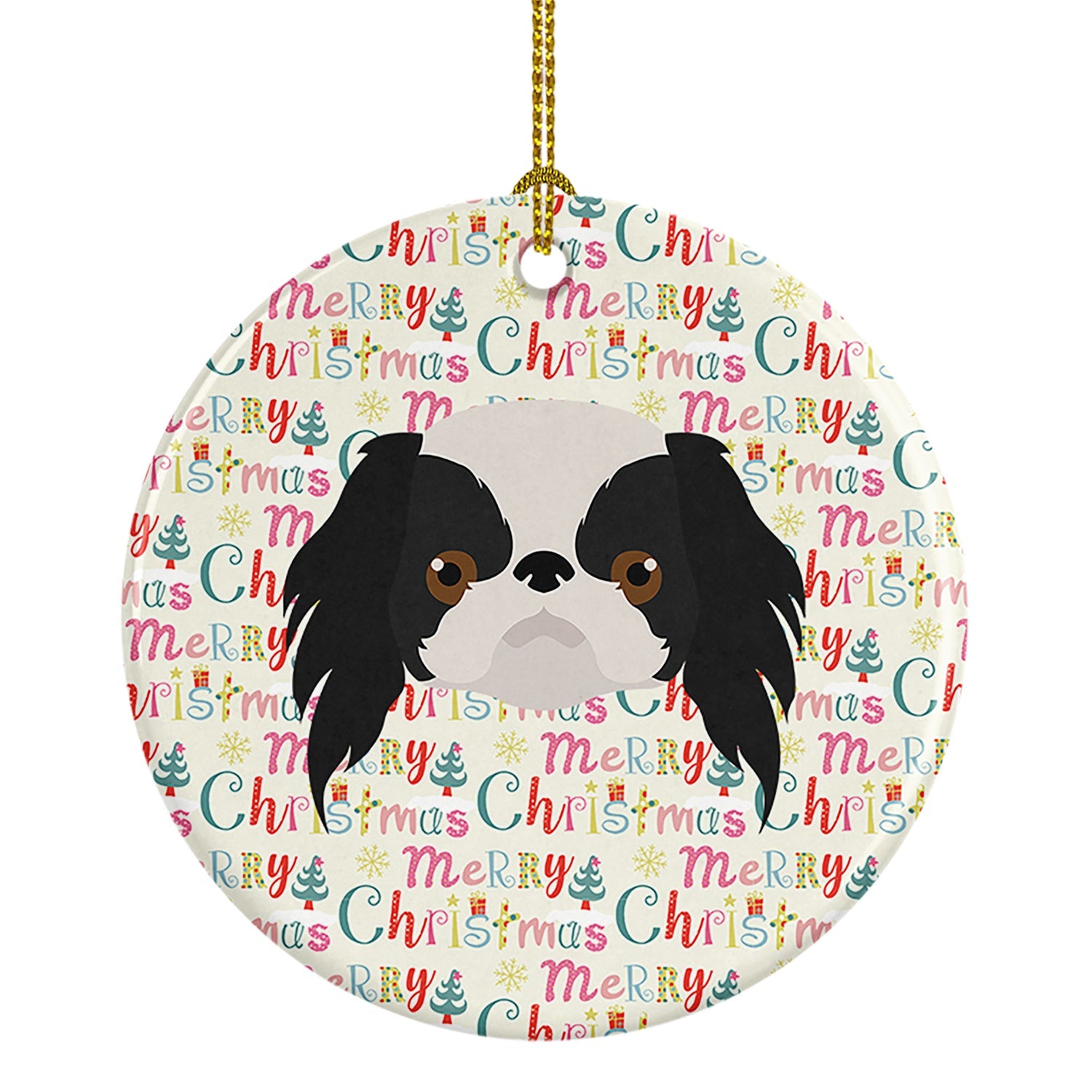 Japanese Chin Merry Christmas Ceramic Ornament