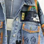 Women's Spliced Graffiti Print Denim Jacket for Streetwear