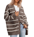 V-neck Striped Knit Cardigan Fashion Sweater Jacket